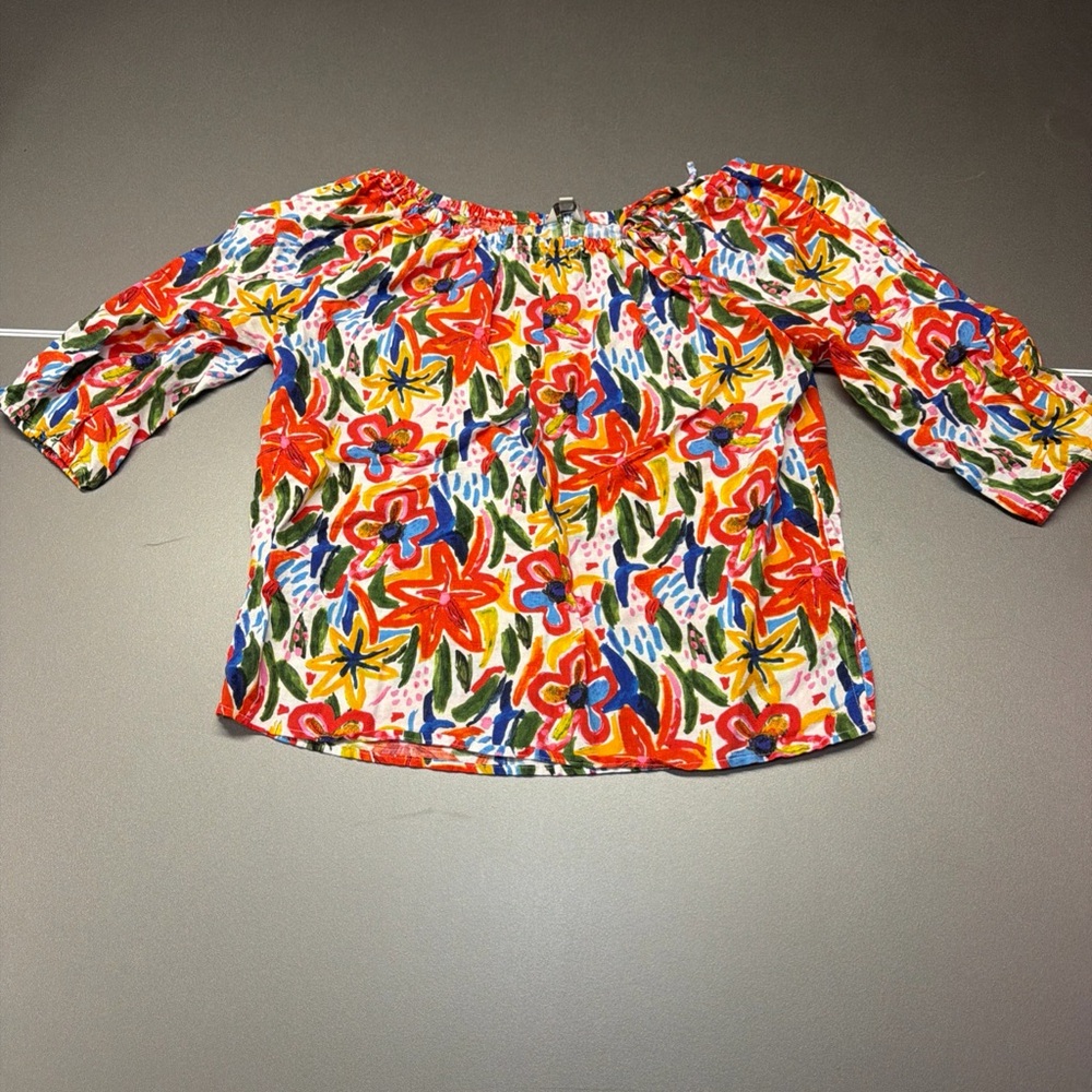 Linen Blend By Hester & Orchard Size L Cotton Linen Colorful Floral Blouse - Picture 2 of 7